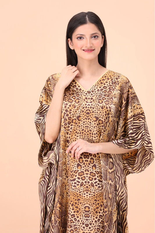 Studio By Arj Women Golden Snack print Silky Satin caftan lounge wear / nightwear