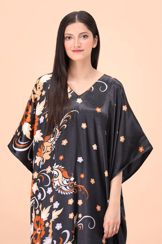 Studio By Arj Women Black print Silky Satin caftan lounge wear / nightwear