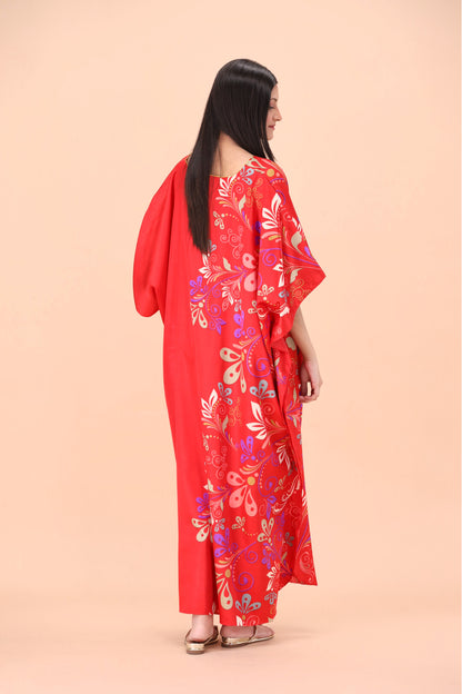 Studio By Arj Women Red printed Silky Satin caftan lounge wear / nightwear