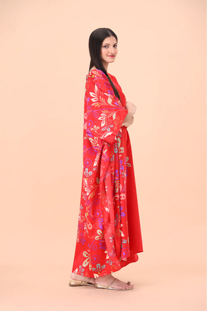 Studio By Arj Women Red printed Silky Satin caftan lounge wear / nightwear