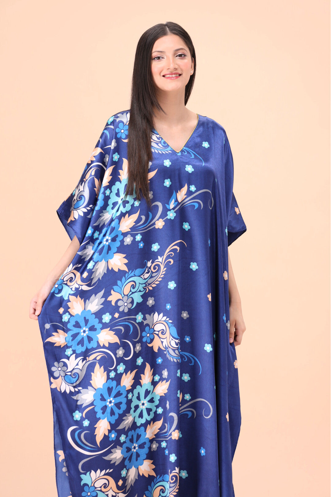 Studio By Arj Women Blue Flower print Silky Satin caftan lounge wear / nightwear