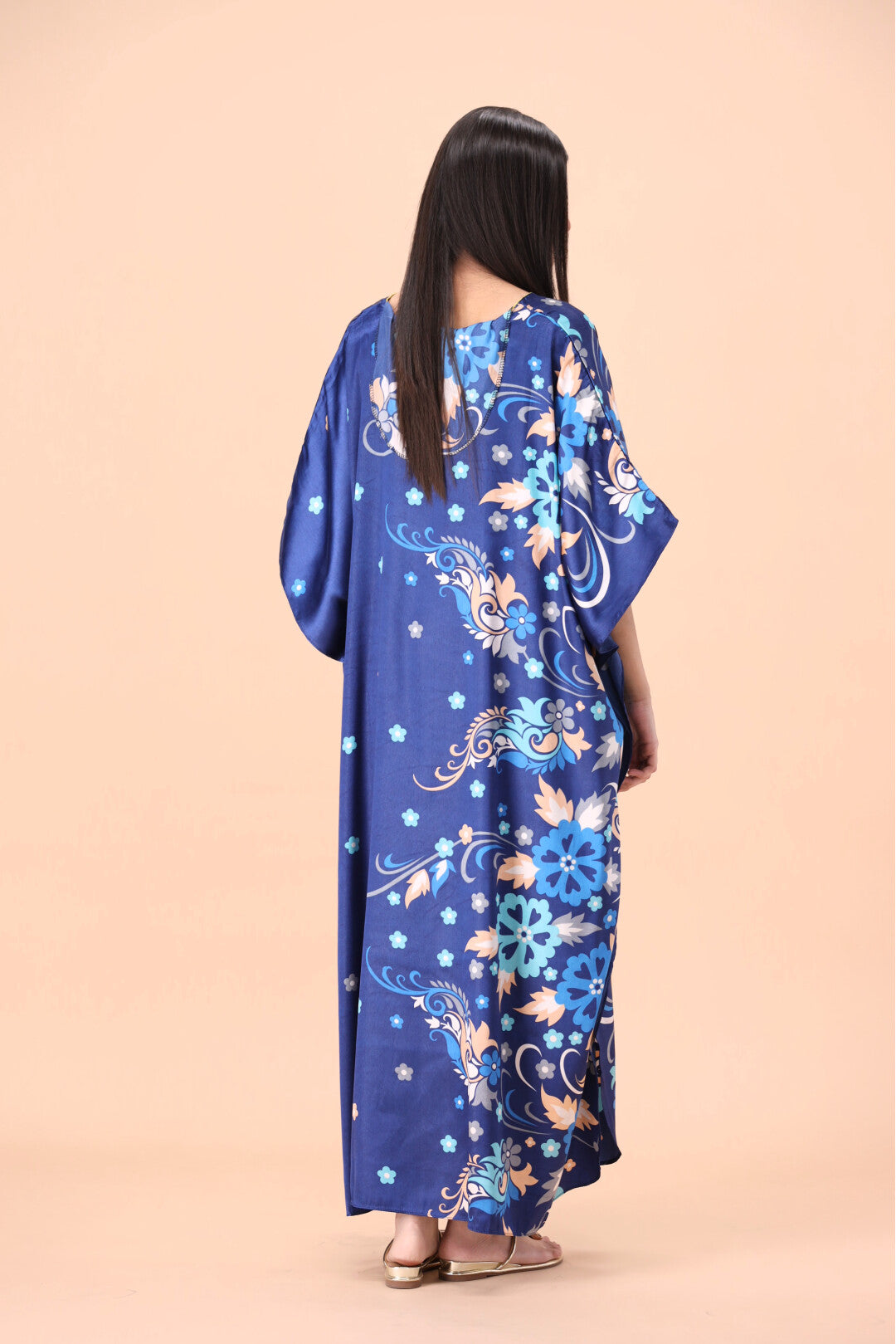 Studio By Arj Women Blue Flower print Silky Satin caftan lounge wear / nightwear