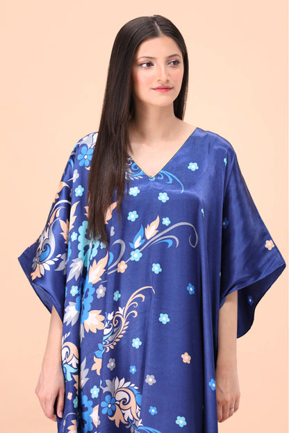 Studio By Arj Women Blue Flower print Silky Satin caftan lounge wear / nightwear