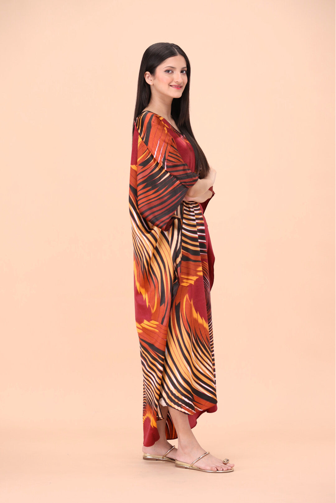 Studio By Arj Women Multi printed Silky Satin caftan lounge wear / nightwear