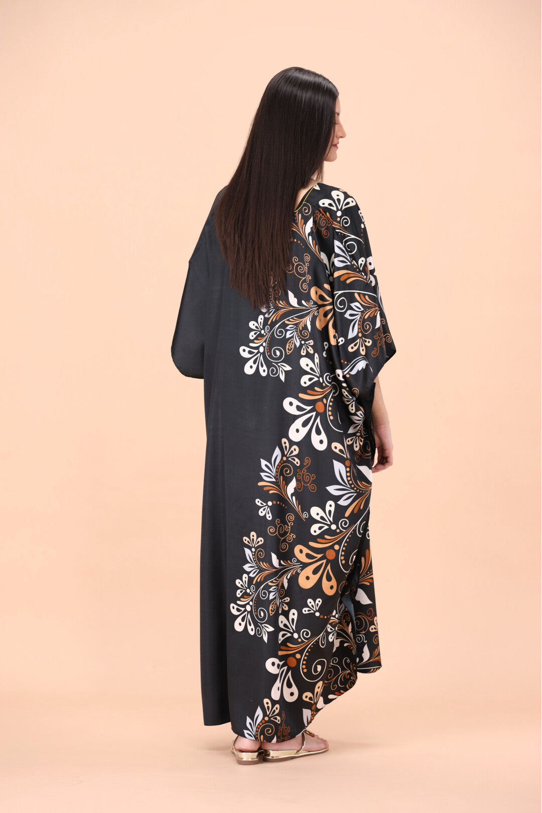 Studio By Arj Women Black Flower printed Silky Satin caftan lounge wear / nightwear