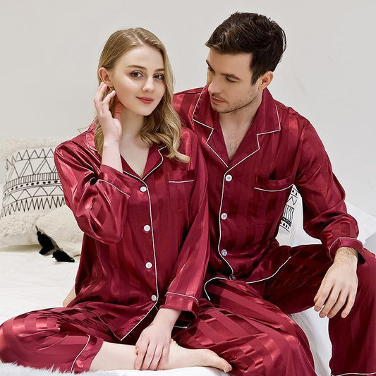 She's inn Contrast Pipping Satin Silk Couple Pajama Sets  ARJ-COUP-02-BDG