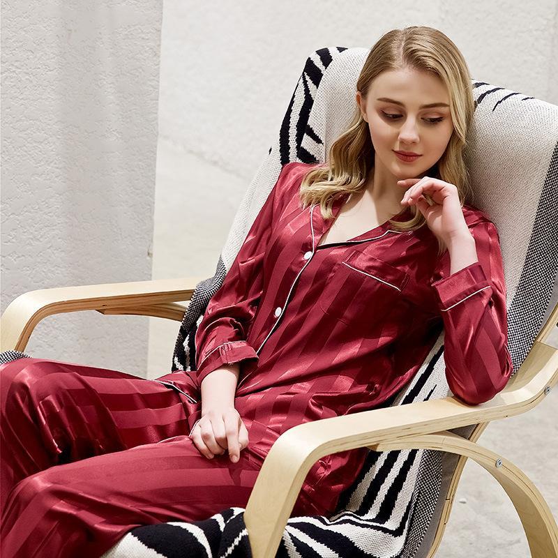 She's inn Contrast Pipping Satin Silk Couple Pajama Sets  ARJ-COUP-02-BDG