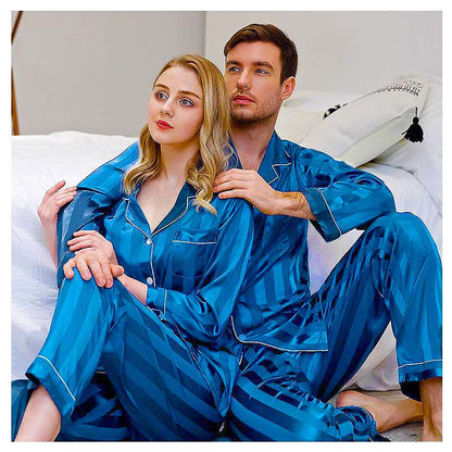 She's Inn Premium Picks Contrast Pipping Satin Silk Couple Pajama Sets  ARJ-COUP-02-TEAL