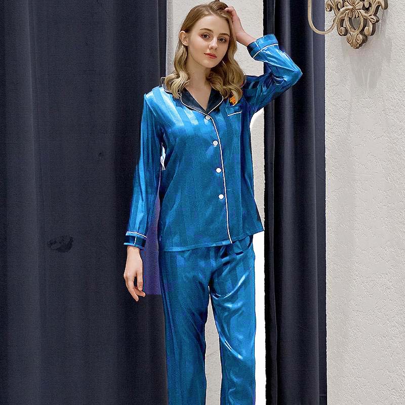 She's Inn Premium Picks Contrast Pipping Satin Silk Couple Pajama Sets  ARJ-COUP-02-TEAL