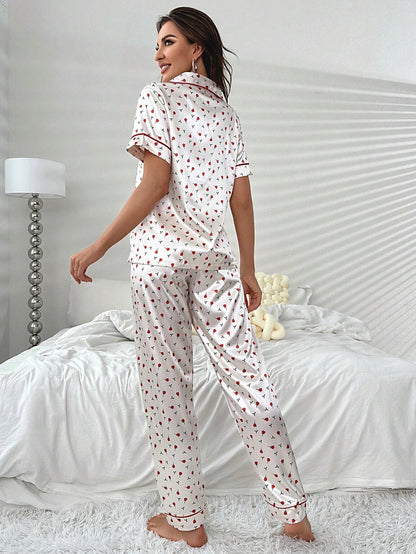 She's Inn Fashion Flair Floral Print Contrast Piping Satin PJ Set  ARJ-PJ-FLWR-01