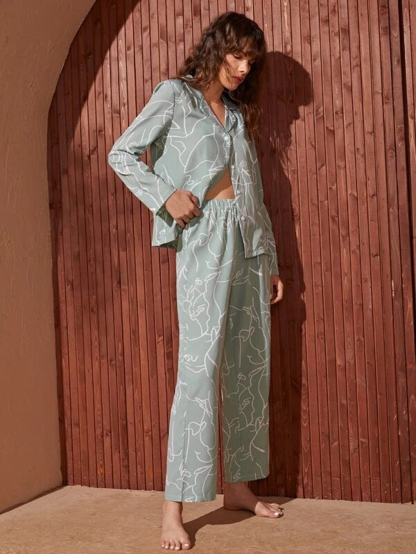 She's Inn Chic Charms Sketchy Print Satin PJ Set   ARJ-PJ-Sketchy-03