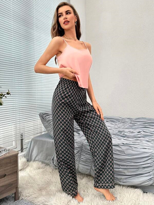 She's Inn Exquisite Satin Contract Cami Top & Pants PJ Set