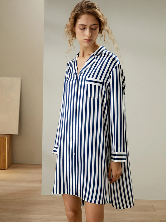 She’s Inn Classic Night Shirt Night dress for women Nightwear Stripe Night Shirt has a relaxed and feels Cool and Smooth Sleepwear For Women