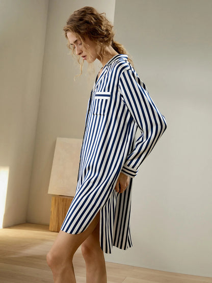 She’s Inn Classic Night Shirt Night dress for women Nightwear Stripe Night Shirt has a relaxed and feels Cool and Smooth Sleepwear For Women