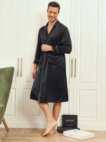 Sebastian Mulberry Silk Lapel Collar Belted Men's Robe