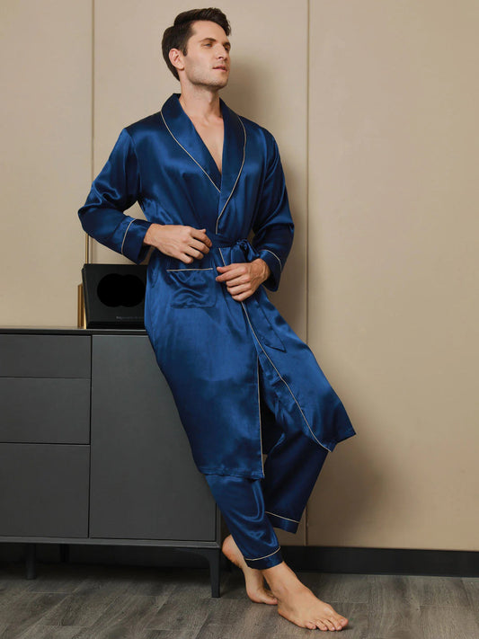 Sebastian Mulberry Silk Lapel Collar belted Men's Robe with Pant