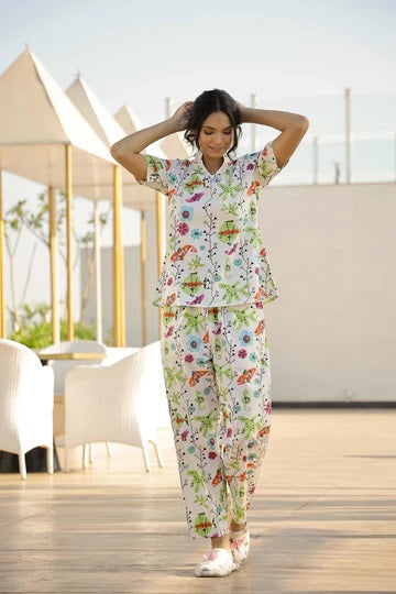 Layla Amal Luxe Lifestyle Summer Collection Breathable Cotton Finish Fish Multi-Color Pajama Set