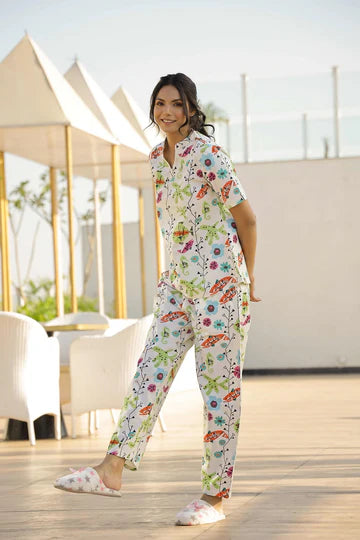 Layla Amal Luxe Lifestyle Summer Collection Breathable Cotton Finish Fish Multi-Color Pajama Set