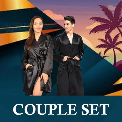 She's Inn Velvet Bliss Robe Classic Silky & smoothly Black Honey Moon Rob for Couple