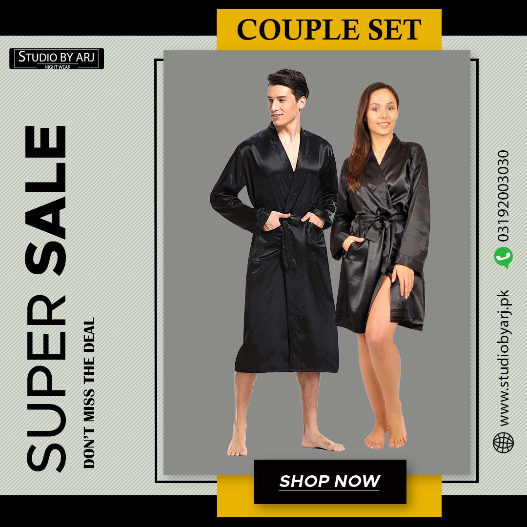 She's Inn Velvet Bliss Robe Classic Silky & smoothly Black Honey Moon Rob for Couple