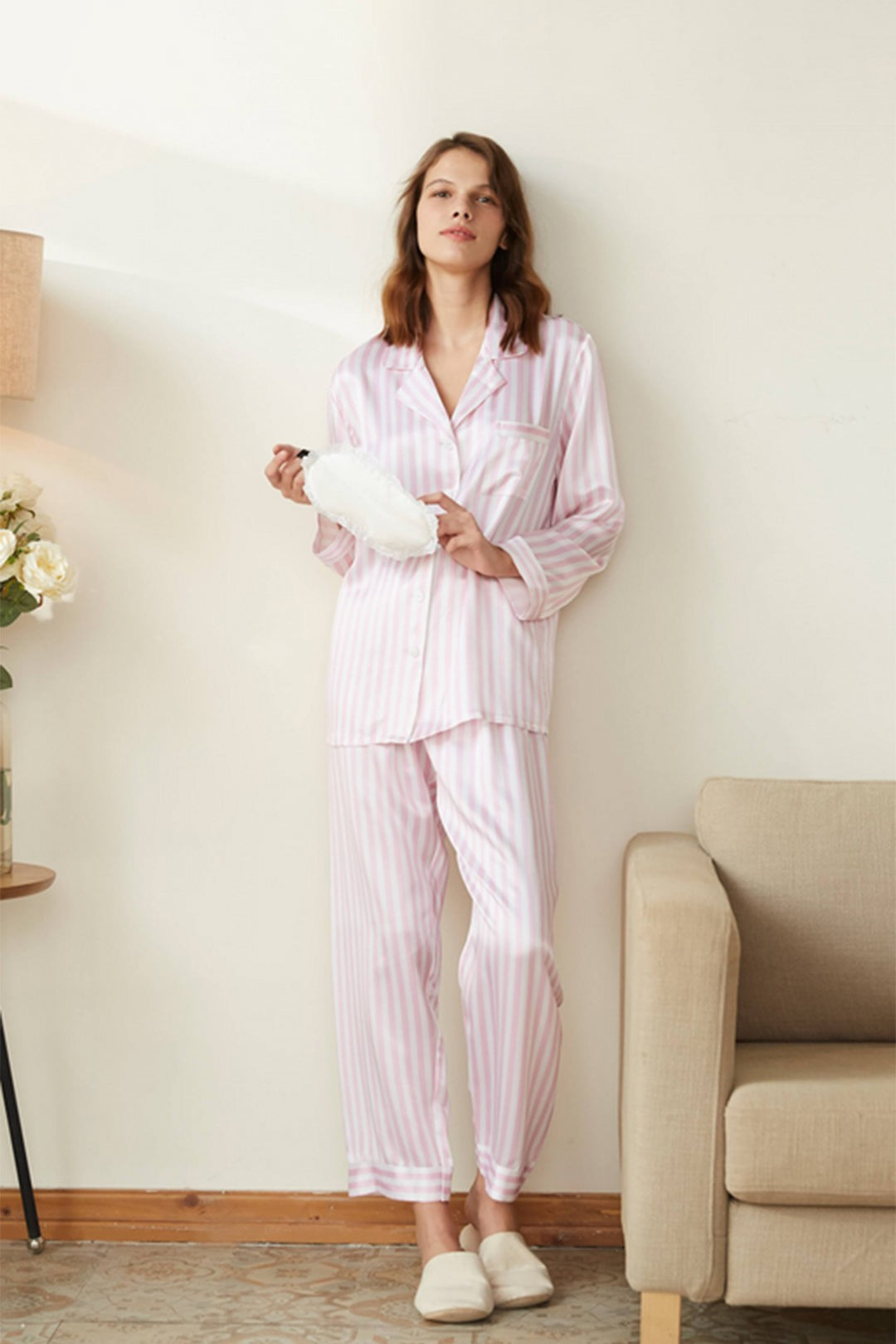 Bella de Fashion Modern Elegance Nightwear Silky Satin Strip Pajama set COMFORTABLE and BREATHABLE Women pJ Set