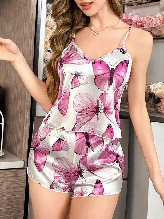 Rachel Lingerie Butterfly Print Nightwear Introducing International Print Of Satin Silk Matching Cami Set Hot and Sexy