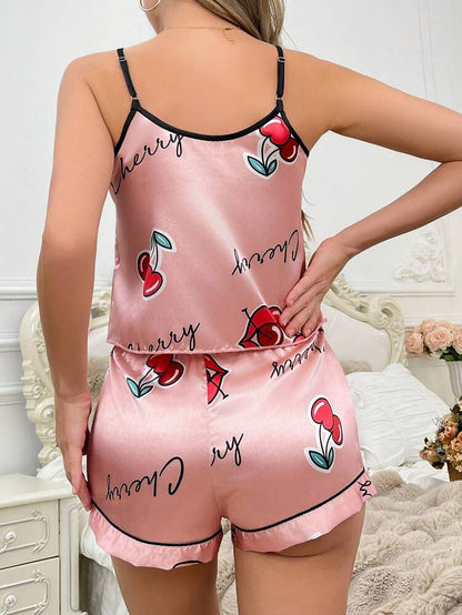 Rachel Lingerie Lips &amp; Cherry Print Nightwear Introducing International Print Of Satin Silk Matching Cami Set Hot and Sexy