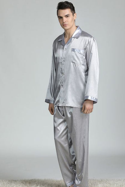 Sebastian Men's Silky Satin Box Print pajama set pjs, satin, full sleeve