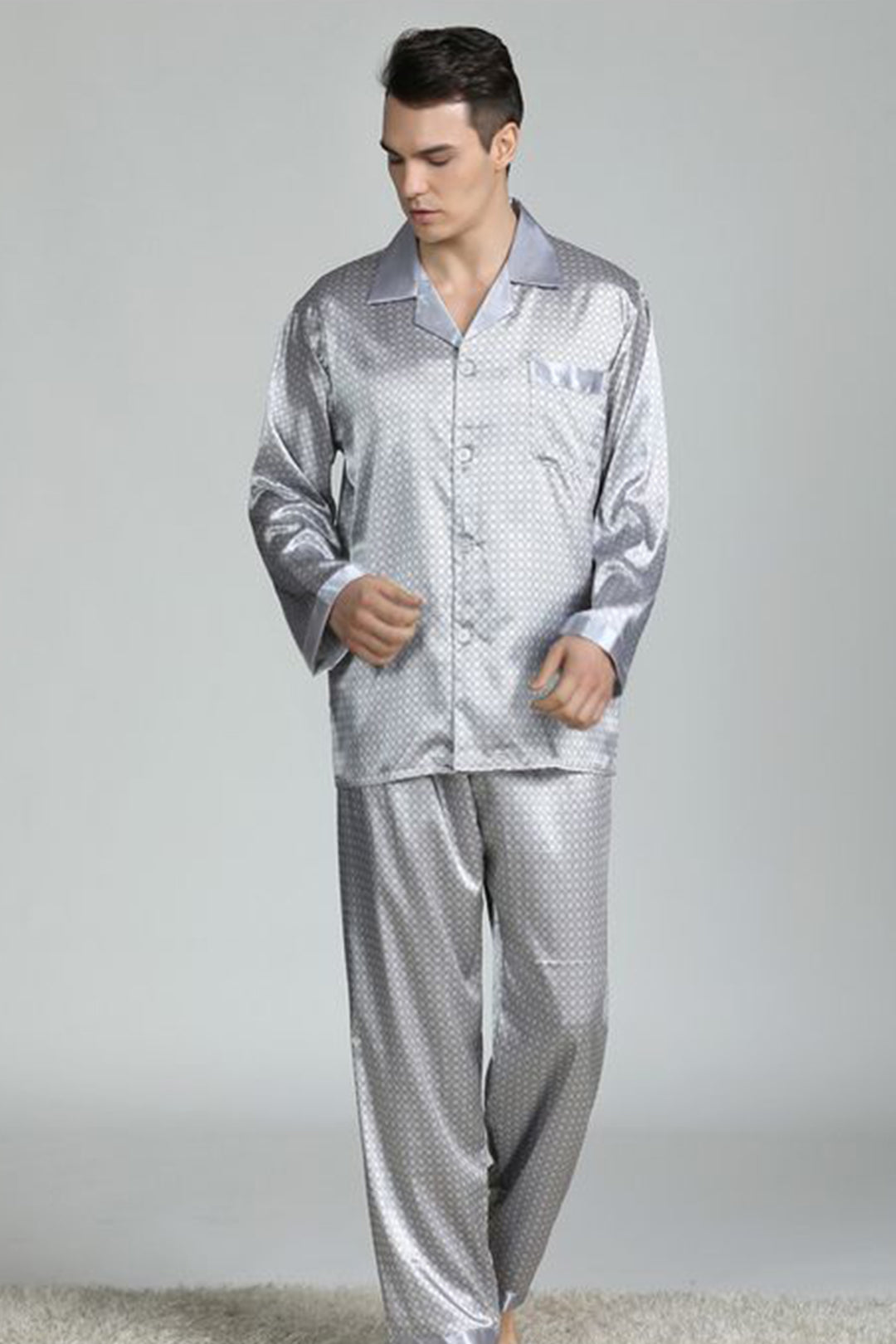 Sebastian Men's Silky Satin Box Print pajama set pjs, satin, full sleeve