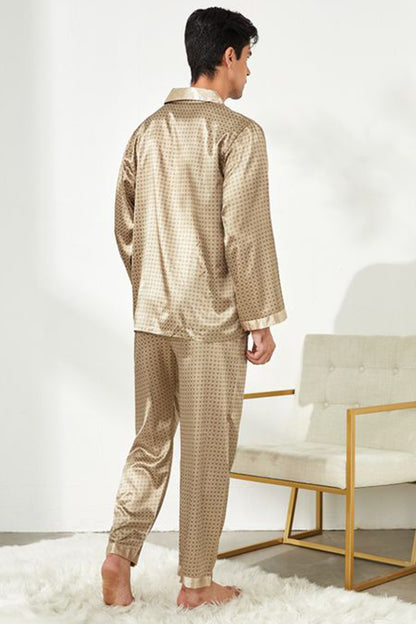 Sebastian Men's Silky Satin Golden Box Print pajama set pjs, satin, full sleeve