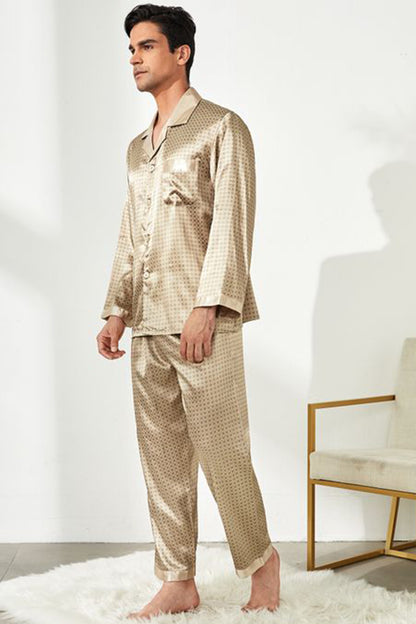 Sebastian Men's Silky Satin Golden Box Print pajama set pjs, satin, full sleeve