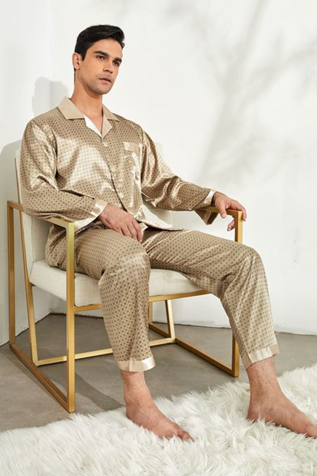 Sebastian Men's Silky Satin Golden Box Print pajama set pjs, satin, full sleeve