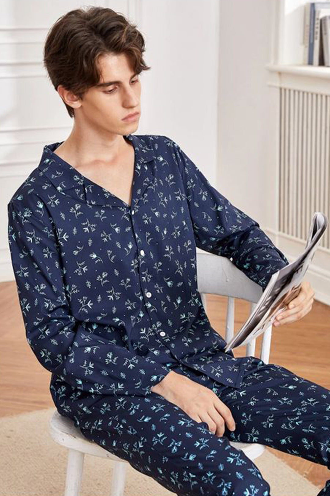 Sebastian Men's Silky Satin Floral Print pajama set pjs, satin, full sleeve