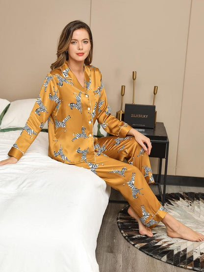 She's inn Silky Satin Golden Zebra Print Contract Pippin Satin PJ Set