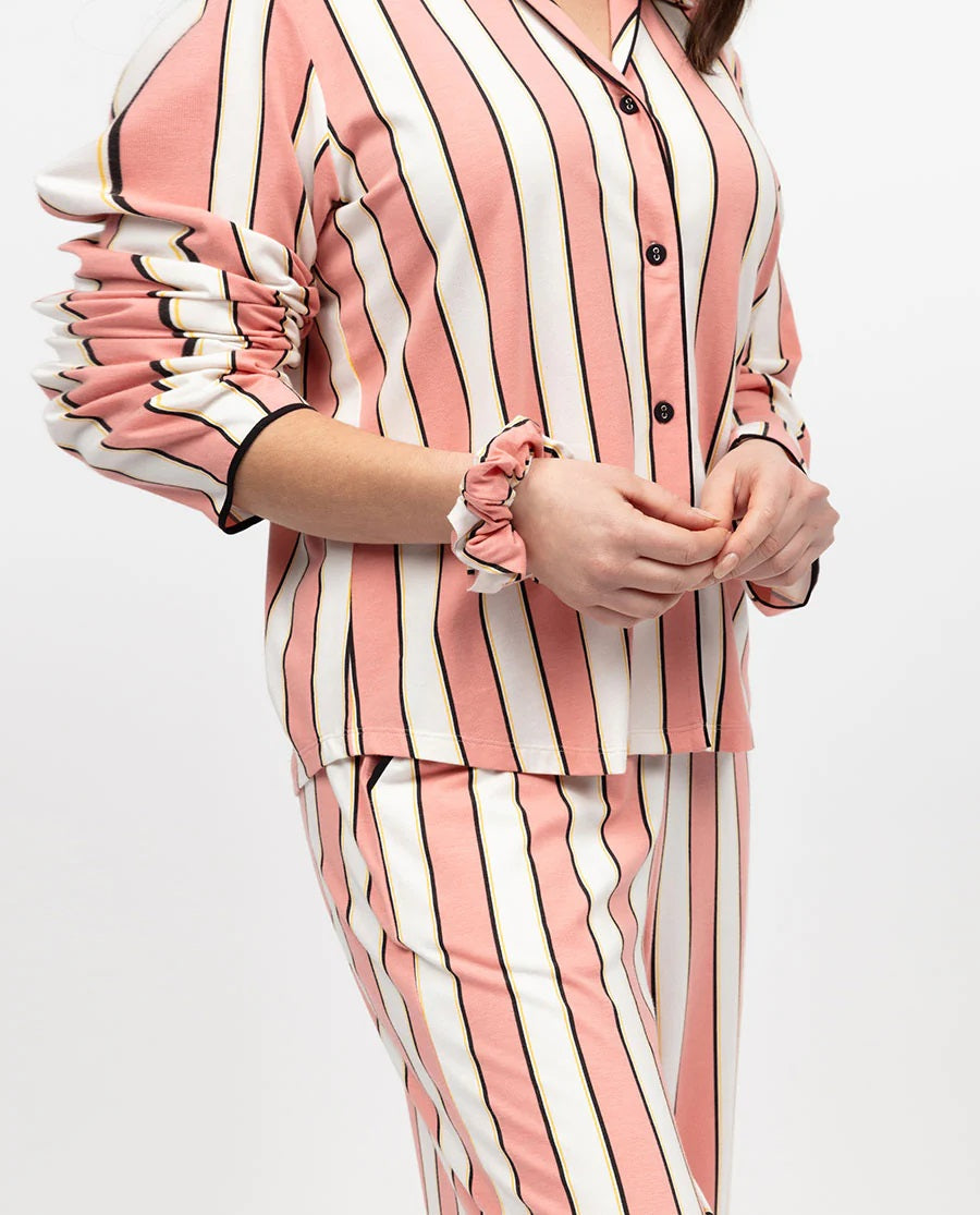 studio by arj pink strip women nightwear pajama set silky satin pajama set night drees for girls