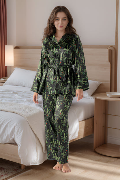 Rue' Rofe' Night Bliss Collection & Casual Daily Wear women Leaf printed silky Finish night wear Pajama Set