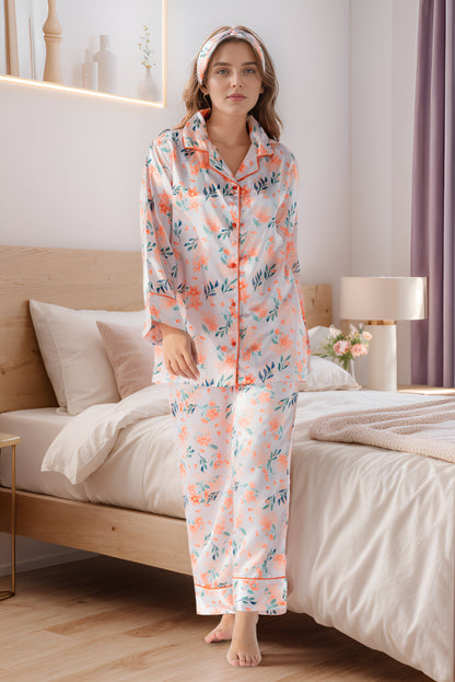 Rue' Rofe' Elegant Slumber & Casual Daily Wear women Orange printed silky Finish night wear Pajama Set