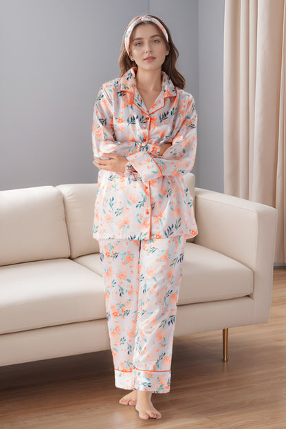 Rue' Rofe' Elegant Slumber & Casual Daily Wear women Orange printed silky Finish night wear Pajama Set