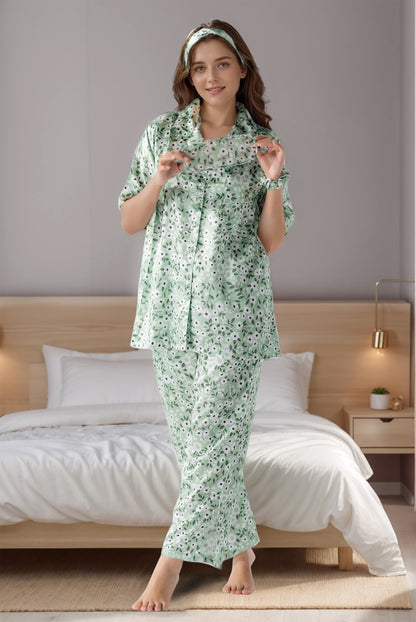 Rue' Rofe' Perfect For Sleep & Casual Daily Wear women printed silky Finish night wear Pajama Set