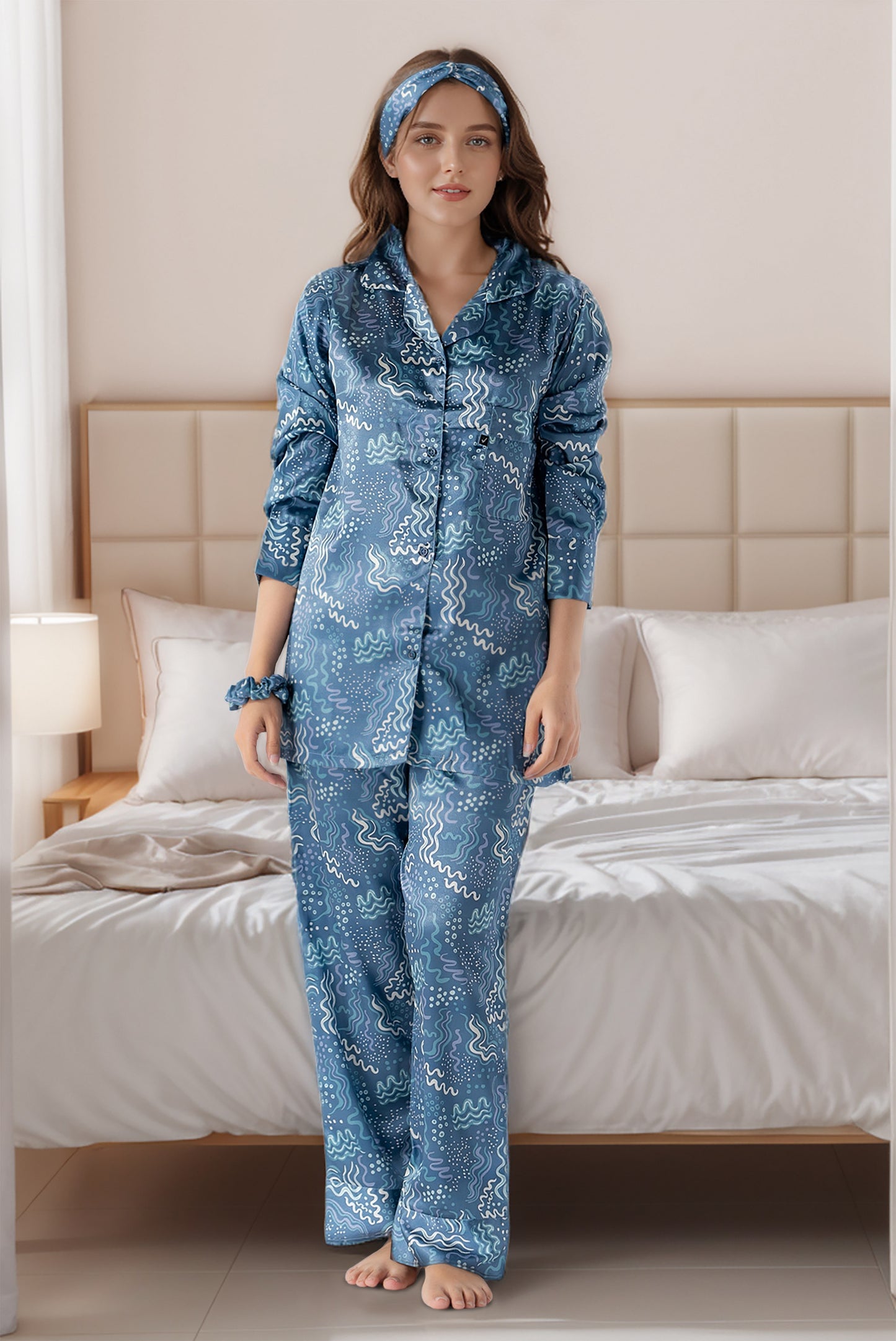 Rue' Rofe' Pure Night Bliss & Casual Daily Wear women printed silky Finish night wear Pajama Set