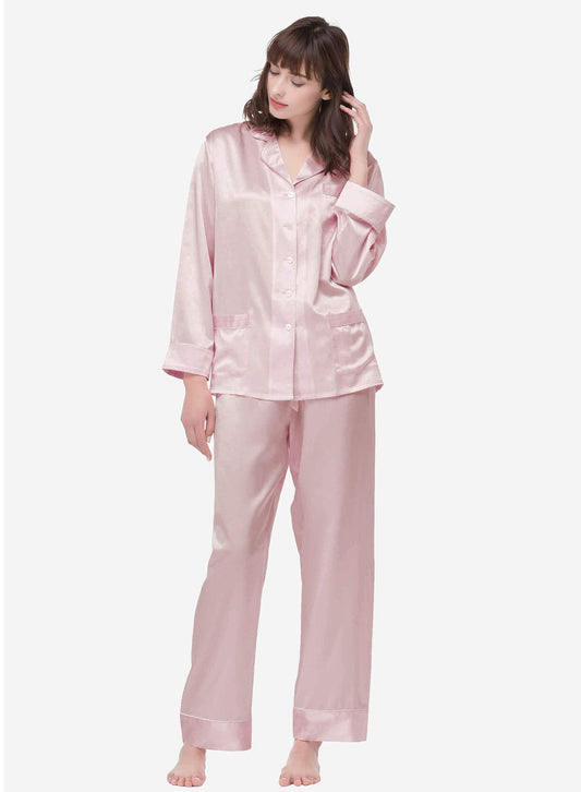 Bella de Fashion Ultimate Wardrobe Women Contrast Pipping Satin Silk Pink Pajama Set Night Dress