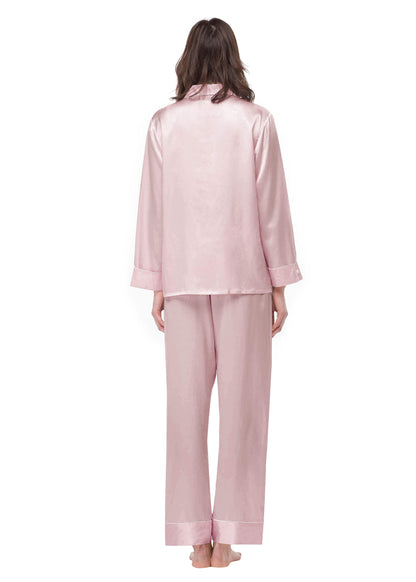 Bella de Fashion Ultimate Wardrobe Women Contrast Pipping Satin Silk Pink Pajama Set Night Dress