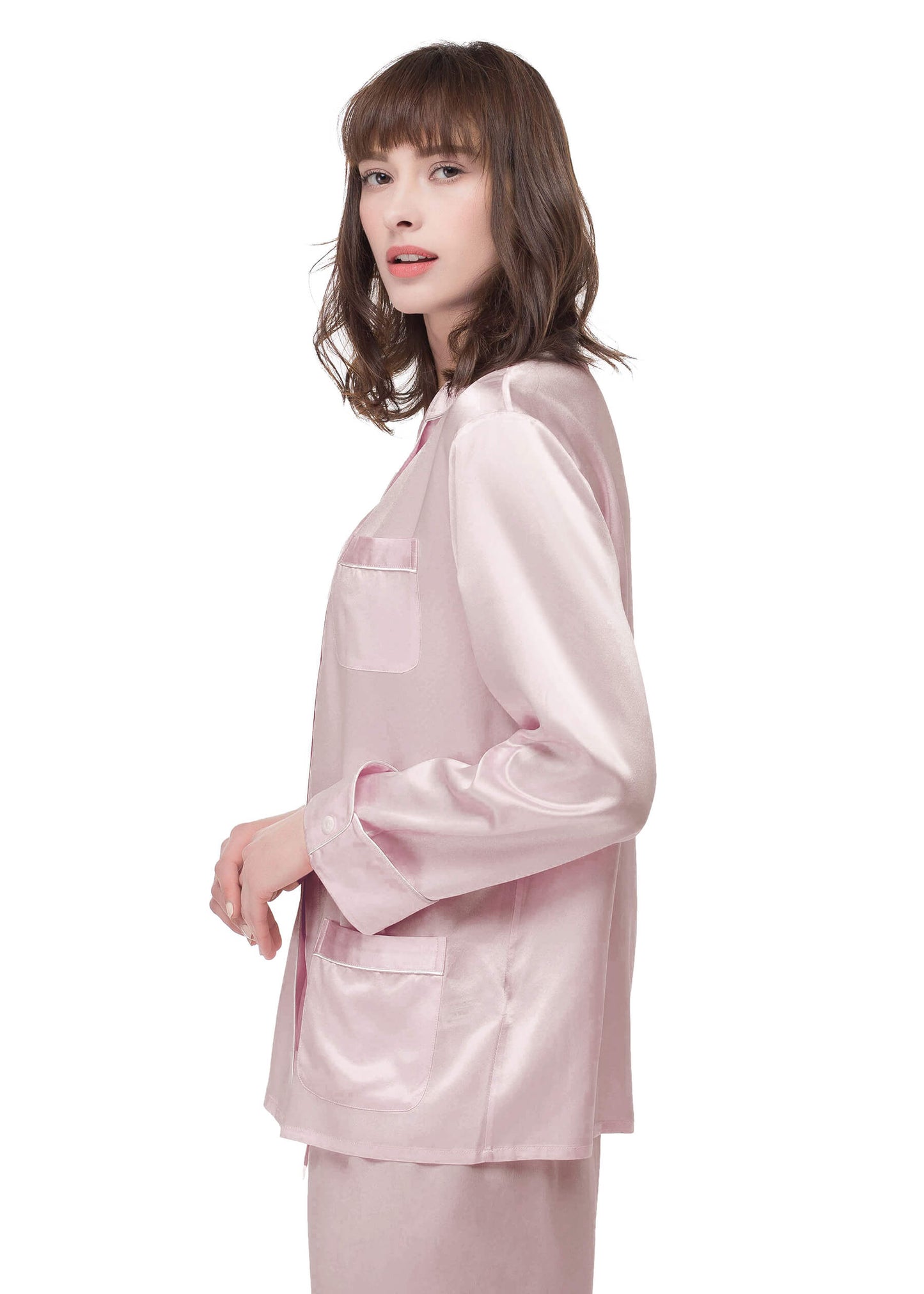 Bella de Fashion Ultimate Wardrobe Women Contrast Pipping Satin Silk Pink Pajama Set Night Dress