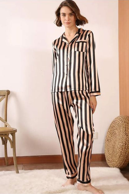 Bibiana Silk Session-3 Modern Elegance Nightwear Silky Satin Strip Pajama set COMFORTABLE and BREATHABLE Women PJ Set