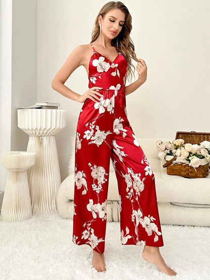 She's Inn Aura Silky Satin Women's Floral Printed Camisole & Pant Night dress SBA-TNP-BGF-200