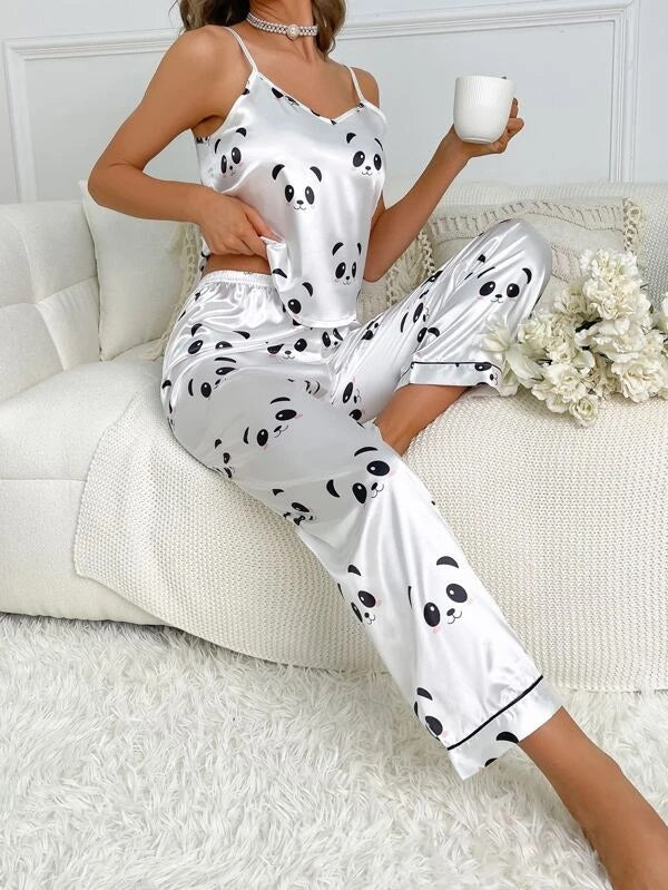 She's Inn Grace Silky Satin Women's Panda Print Camisole & Pant Night dress SBA-TP002