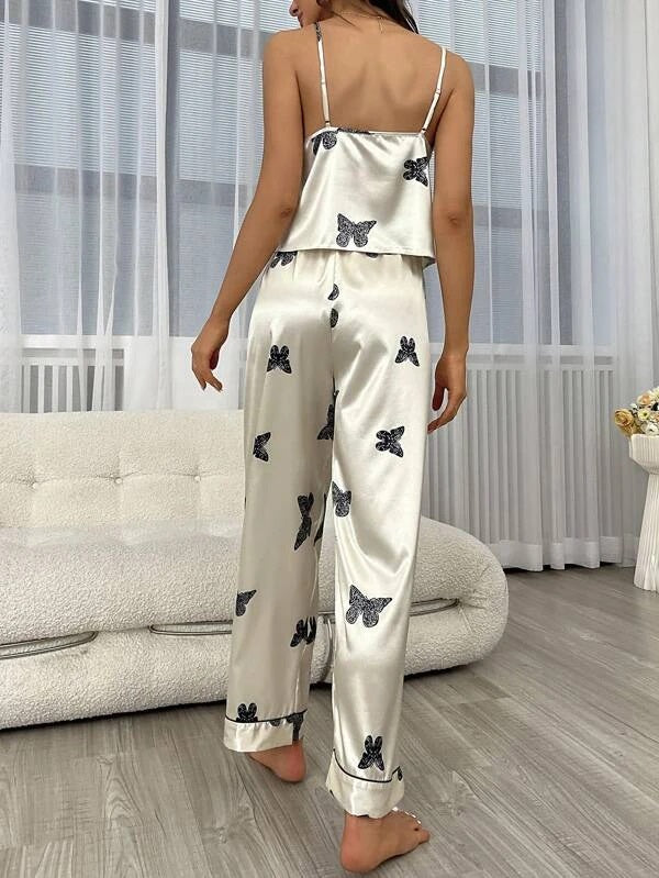 She's Inn Zenith Silky Satin Women's Butterfly Print Camisole & Pant Night dress SBA-TP010