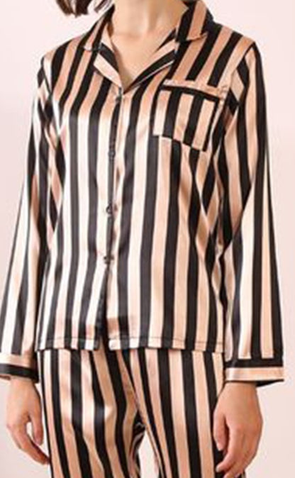 Bibiana Silk Session-3 Modern Elegance Nightwear Silky Satin Strip Pajama set COMFORTABLE and BREATHABLE Women PJ Set