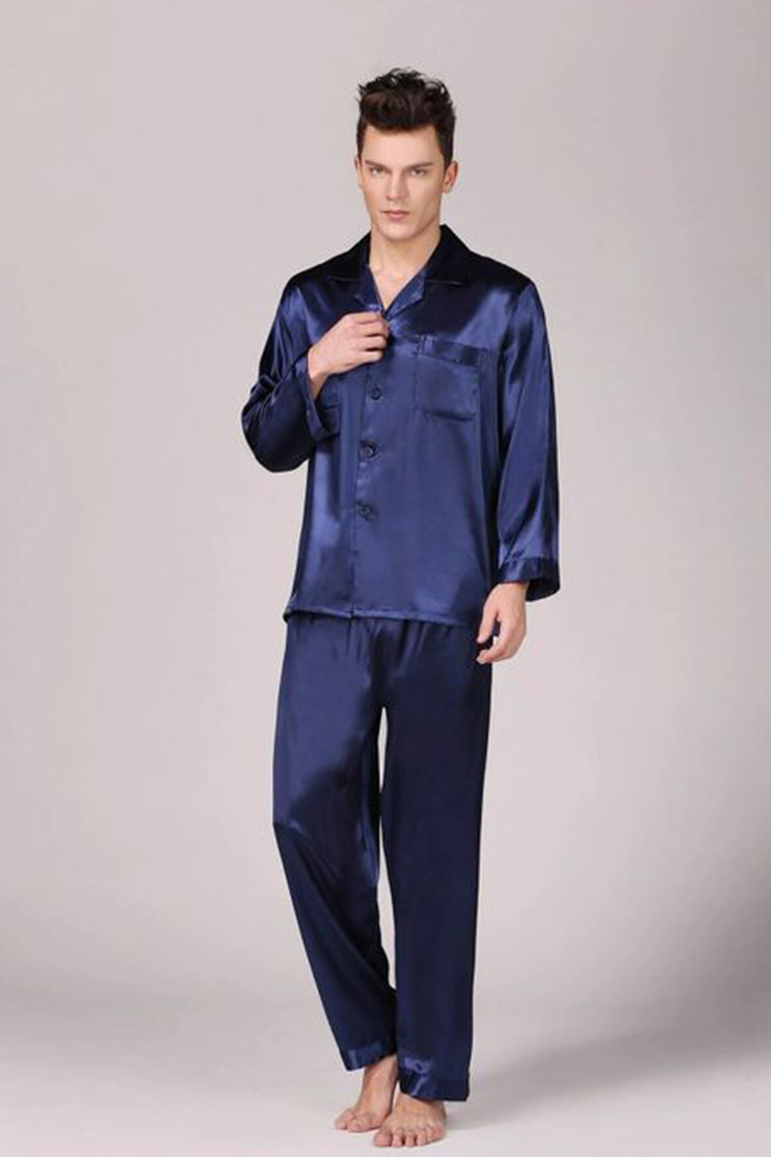 Sebastian Men's Silky Satin Solid pajama set pjs, satin, full sleeve