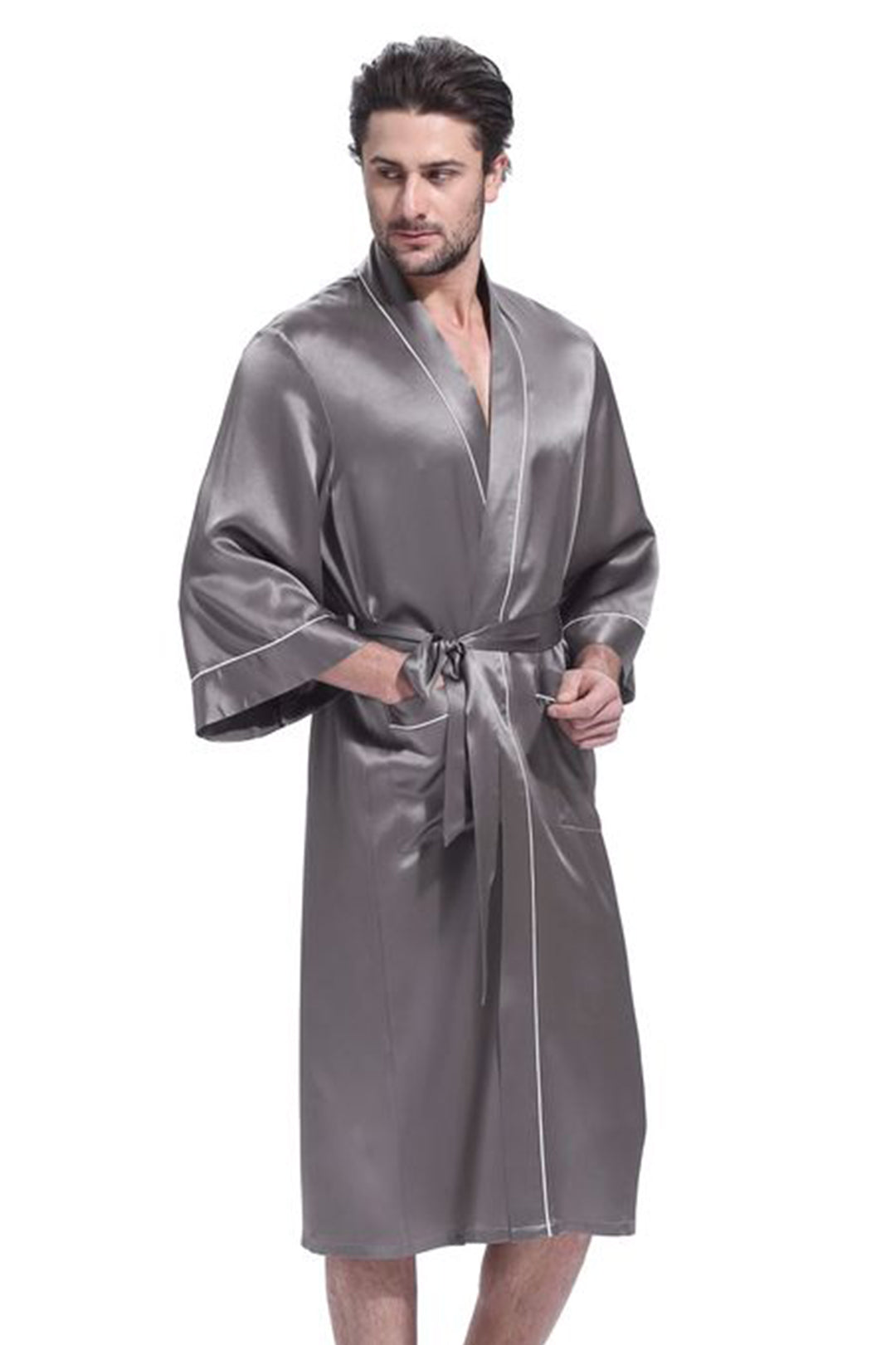 Sebastian Men's Silky  Satin Long Sleeve Robe With Pippin